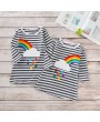 Rainbow Print Girls O-Neck Striped Dress For 2Y-11Y