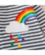 Rainbow Print Girls O-Neck Striped Dress For 2Y-11Y