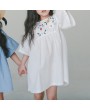 Flower Embroidered Girls Short Sleeve Vintage Dress For 4Y-15Y