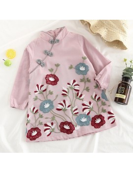 Vintage Chinese Style Girls Flower Embroidery Dress For 2-9Y