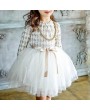 Long Sleeve Stand Collar Girls Patchwork Dress For 3-13Y