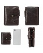 Men Genuine Leather RFID Antimagnetic Double Zipper Wallet