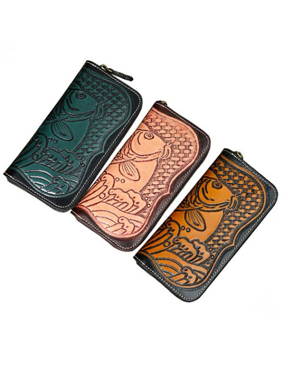 Men And Women Embossed Squid Clutch Bag Cowhide 8 Card Slot Wallet