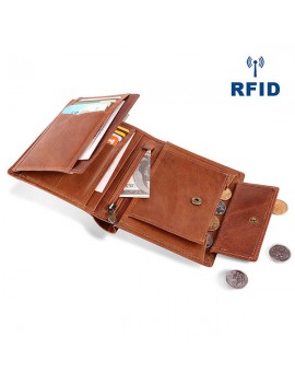 Men Genuine Leather RFID Anti-magnetic Vintage Outdoor Casual 20 Card Slots Wallet