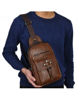 Men Vintage Genuine Leather Chest Bag Leisure Shoulder Bag