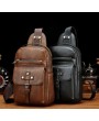 Men Vintage Genuine Leather Chest Bag Leisure Shoulder Bag