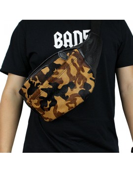 Vintage Genuine Leather Camouflage Sling Bag Waist Bag Chest Bag Crossbody Bag For Men