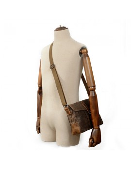 Vintage Canvas Genuine Leather Waterproof Shoulder Bag Messenger Bag Crossbody Bag For Men