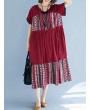 Vintage Ethnic Print Patchwork Short Sleeve Dress