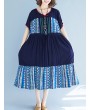 Vintage Ethnic Print Patchwork Short Sleeve Dress