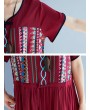 Vintage Ethnic Print Patchwork Short Sleeve Dress