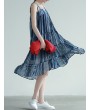 Stripe Patchwork Spaghetti Strap Vintage Mid-calf Dresses