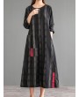 Vintage Patch Pocket Long Sleeve Dress For Women