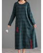 Vintage Patch Pocket Long Sleeve Dress For Women