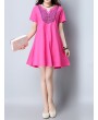 Vintage Women Embroidered V-Neck Short Sleeve Dresses