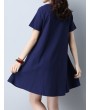 Vintage Women Embroidered V-Neck Short Sleeve Dresses