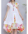 Floral Print Fake Two Piece Short Sleeve V-neck Dress For Women