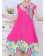 Floral Print Fake Two Piece Short Sleeve V-neck Dress For Women