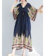 Ethnic Printed High Waist V-neck Vintage Half Sleeve Dresses