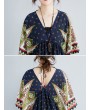 Ethnic Printed High Waist V-neck Vintage Half Sleeve Dresses