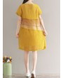 Women Vintage Short Sleeve Patchwork O-neck Dresses