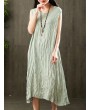 Pure Color Sleeveless O-neck Vintage Mid-Long Dresses