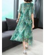 Elegant Floral Print Gradient Short Sleeve Mid-long Dresses