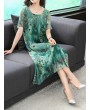 Elegant Floral Print Gradient Short Sleeve Mid-long Dresses