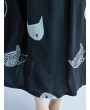 Loose Cat Print Short Sleeve O-neck Vintage Mid-long Dresses