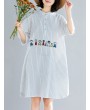 Vintage Embroidery Striped Short Sleeve Dress