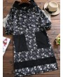 Vintage Floral Pocket Patch Hooded Corduroy Dress