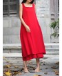 Sleeveless Pure Color Drawstring Layered Vintage Dresses