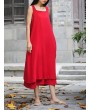 Sleeveless Pure Color Drawstring Layered Vintage Dresses