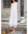 Sleeveless Pure Color Drawstring Layered Vintage Dresses