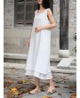 Sleeveless Pure Color Drawstring Layered Vintage Dresses