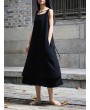 Sleeveless Pure Color Drawstring Layered Vintage Dresses