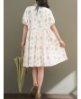 Vintage Women Trees Printed Drawstring Short Sleeve Dresses