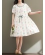 Vintage Women Trees Printed Drawstring Short Sleeve Dresses