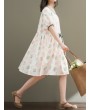 Vintage Women Trees Printed Drawstring Short Sleeve Dresses