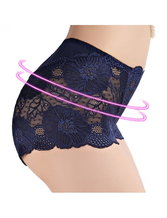 Lace-trim Flounces Hip-lifting Seamless Elastic Mid Waisted Panties