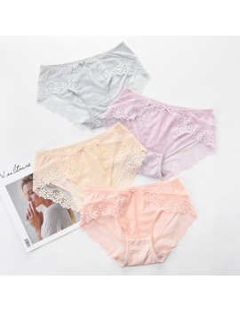 Lace-trim Seamless Cotton Crotch Low Rise Panties