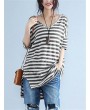 Casual Striped V Neck Slit High Low T-Shirt