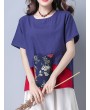 Women Short Sleeve Patchwork Pocket Vintage T-shirts