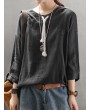 Casual Hoodies Pure Color 3/4 Sleeve O-neck Maxi Women T-shirt