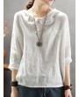 Casual Hoodies Pure Color 3/4 Sleeve O-neck Maxi Women T-shirt