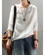 Casual Hoodies Pure Color 3/4 Sleeve O-neck Maxi Women T-shirt