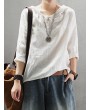 Casual Hoodies Pure Color 3/4 Sleeve O-neck Maxi Women T-shirt