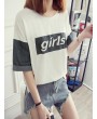 Denim Patchwork Printed Letters Short Sleeve Casual T-Shirts