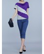 Casual Patchwork Short Sleeve Pile Collar T-shirt For Women