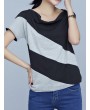 Casual Patchwork Short Sleeve Pile Collar T-shirt For Women